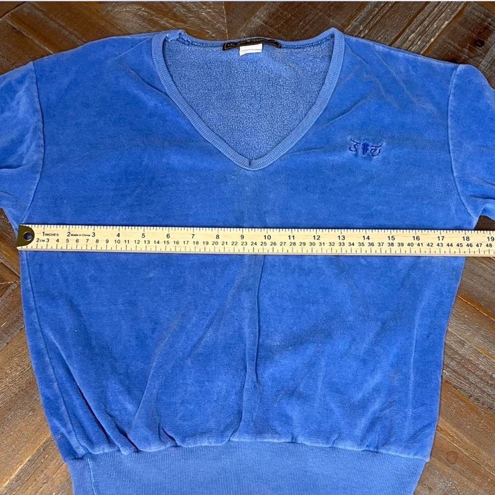 Sergio Valente V-Neck blue velour Sweater - Picture 6 of 8